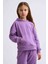 Organik Kapüşonlu Uzun Kollu Kız Çocuk Sweatshirt - Mor - 10-12 5