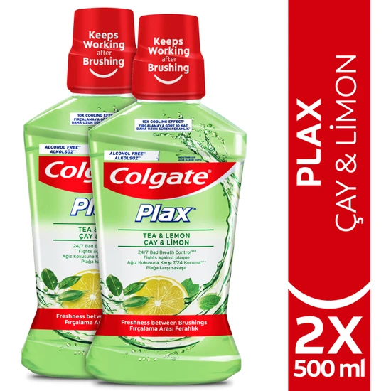 Colgate Plax Çay ve Limon Plağa Karşı Ağız Bakım Suyu 500 ml x 2 Adet