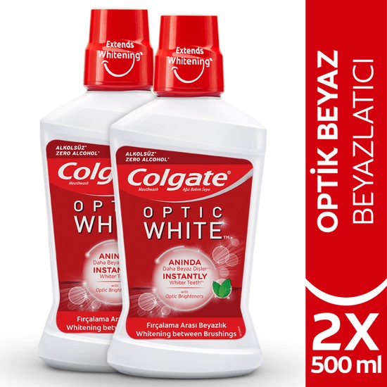 Colgate Optic White Beyazlatıcı Alkolsüz Ağız Bakım Suyu 500 ml x 2 Adet
