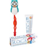 R.o.c.s Çocuk Mavi Baykuş Bakım Seti - Meyve Külahı Diş Macunu + Diş Fırçası + Baykuş Saklama Kabı-Mavi