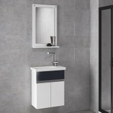 Alfa Banyo Miniço-SB Ebeveyn 45 cm x 28 cm Aynalı Lüx Lavabolu Banyo dolabı- 1. Sınıf Mdf-Beyaz Siyah