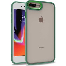 Caseart Apple iPhone 7 Plus Kapak Metal Kamera Korumalı Arkası Şeffaf Silikon Kılıf - Yeşil