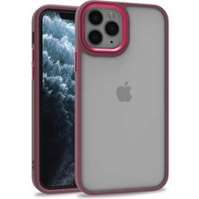 Caseart Apple iPhone 11 Pro Kapak Metal Kamera Korumalı Arkası Şeffaf Silikon Kılıf - Kırmızı