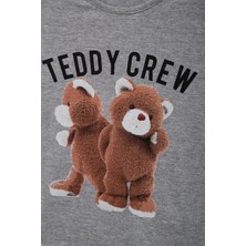 Giysa Teddy Crew Baskılı Pamuklu Gri Melanj T-Shirt