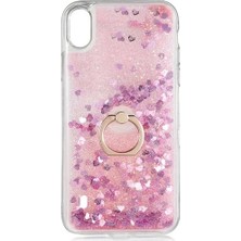 TahTicMer Huawei Y7 Prime 2019 Kılıf Pullu Sulu Yüzüklü Kalp Simli Standlı Silikon Milce Kapak Luxury