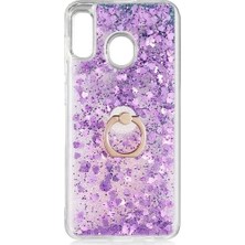 TahTicMer Oppo A31 CPH2015 Kılıf Pullu Sulu Yüzüklü Kalp Simli Standlı Silikon Milce Kapak Luxury