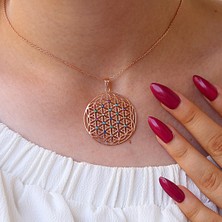 Renkli Taşlı Yaşam Çiçeği Gümüş Kolye