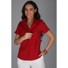 Sweetness Kadın Bordo Kısa Kollu Likralı Gömlek