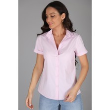 Sweetness Kadın Pudra Pembe Kısa Kollu Likralı Gömlek