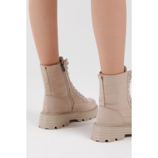 Tonny Black Kadın Krem Süet Poli Taban Rahat Kalıp Bağcıklı Bot