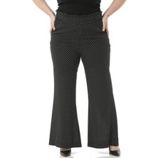 Disentis Modest Büyük Beden Beli Geniş Lastikli Büzgülü Bol Paça Puantiyeli Siyah Kadın Pantolon