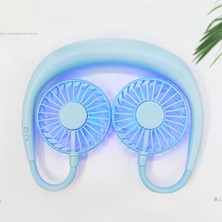 Yue Store Yaratıcı Mini Asılı Boyun Tipi Fan Açık LED Fan Mavisi (Yurt Dışından)