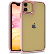 Kzy Apple iPhone 11 Kapak Metal Kamera Korumalı Arkası Şeffaf Silikon Kılıf - Rose Gold