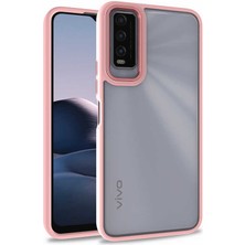 Kzy Vivo Y20S Kapak Metal Kamera Korumalı Arkası Şeffaf Silikon Kılıf - Rose Gold