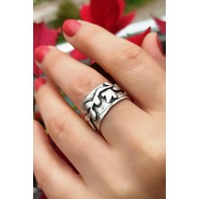 Fildişi Aksesuar Antik Gümüş Kaplama Çiçek Motifli El Yapımı Ayarlanabilir Kadın Yüzük
