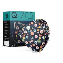 Qzer Lacivert Çiçek Desenli Ffp2 N95 Maske Meltblown Katmanlı