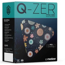 Qzer Lacivert Çiçek Desenli Ffp2 N95 Maske Meltblown Katmanlı