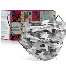 Medizer Beyaz Kamuflaj Desenli Meltblown Kumaş Full Ultrasonik 3 Katlı Cerrahi Maske - Burun Telli
