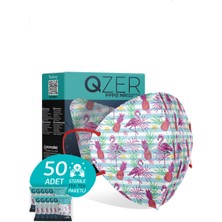 Medizer Qzer Tropikal Flamingo Desenli Ffp2 N95 Maske 5 Katmanlı