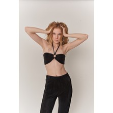 Holly Lolly Kadın Siyah Crop Bağlamalı Cardy Bluz