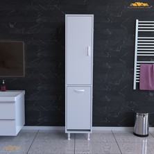 Alkur Alaçatı 35X160 cm Çamaşır Sepetli Dolap, Banyo Düzenleyici Detarjan Temizlik Havlu Dolabı