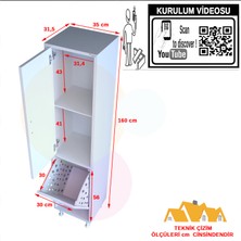 Alkur Alaçatı 35X160 cm Çamaşır Sepetli Dolap, Banyo Düzenleyici Detarjan Temizlik Havlu Dolabı