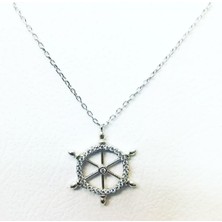 Oriental Taşlı Gemi Dümeni Gümüş Kolye