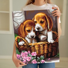 Tabdiko Sayılarla Boyama Seti Tuval Şasesine Gerili 40 x 50 cm Yavru Köpekler