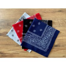 HYD Unisex 4 Adet Etnik Desenli Bandana Seti (Siyah-Kırmızı-Lacivert-Beyaz)