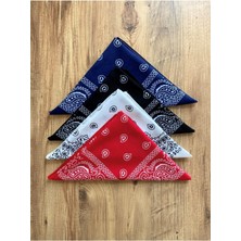 HYD Unisex 4 Adet Etnik Desenli Bandana Seti (Siyah-Kırmızı-Lacivert-Beyaz)