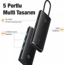 Baseus 100W 5 Portlu Type-C Hub Adaptör Çoklayıcı HDMI 4K 3*usb 3.0 Pd Girişli Typce Hub