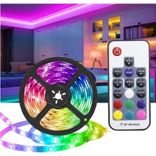 Burul 5 Metre Rgb Çok Renkli Rf Wireless Kumanda Şerit LED Işık