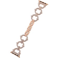 AktarMobile Apple Watch 7 6 Se 5 4 3 2 1 - 41 / 40 / 38 mm Uyumlu Metal Kordon Şık Taşlı Tasarım Luxury Kayış