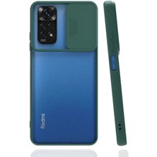 kilifone - Xiaomi Redmi Note 11 Global - Kılıf Slayt Sürgülü Arkası Buzlu Lensi Kapak - Koyu Yeşil - T22916