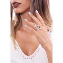 Labalaba Kadın Antik Gümüş Kaplama Ayarlanabilir Baskılı Yılan Yüzük