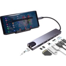 8in1 Type-C USB 3.0 Hub HDMI Ethernet Mikro Sdtf Otg Adaptörü