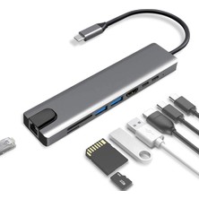 8in1 Type-C USB 3.0 Hub HDMI Ethernet Mikro Sdtf Otg Adaptörü