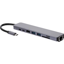 8in1 Type-C USB 3.0 Hub HDMI Ethernet Mikro Sdtf Otg Adaptörü