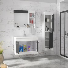 Alfa Banyo Blanka Koyu Gri (80+35) 115 cm Aynalı Boy Dolaplı Full Mdf Lavabolu Banyo Dolabı Takımı