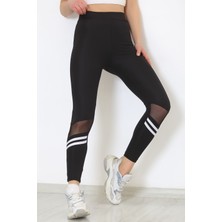 Hepsi Yeni Moda Paça Şeritli Tüllü Tayt Siyah