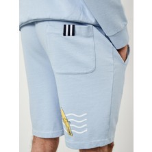 Xint Pamuk Beli Lastikli Regular Fit Baskılı Sweat Şort