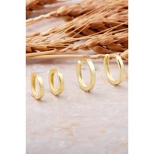 Sümer Telkari 15 mm ve 12 mm Altın Yaldızlı Gümüş Halka Küpe Kombini 5767