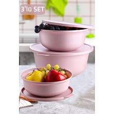 Mim Life 3' Lü Çok Amaçlı Saklama Kabı Yuvarlak Plastik Mürdüm Renk ( 1 Lt - 2 Lt - 4 Lt )