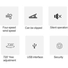 Ocube D603 4W USB Şarj Taşınabilir Masaüstü Fan Klip Fanı, 4 Hız Kontrolü (Safir Mavisi) ( Dışından)