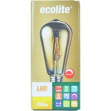 Ecolite 7,5W 220-240V 750LM 2200K E27 ST64 Gold Cam Dimli LED Flamanlı Rustik Ampul