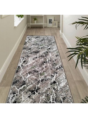 Payidar Yıkanabilir Kaymaz Taban Desen 404 Gri Yesil Kesme Yolluk Halı 120 x 650 cm