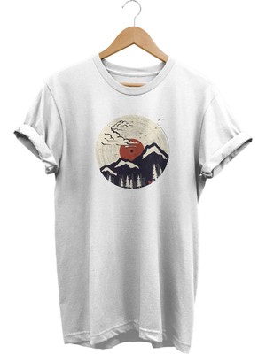 Remonz Fuji Dağ Baskılı  Pamuk Oversize T-Shirt Büyük Beden Tişört