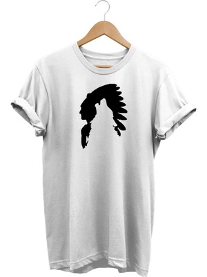 Remonz Kızılderili Kurt  Baskılı  Pamuk Oversize T-Shirt Büyük Beden Tişört