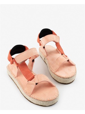 BeBeQ Peru Turuncu Kayısı Yeşil Multi Hakiki Süet Cırtlı Kadın Sandalet