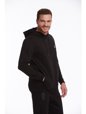 Hatemoğlu Erkek Siyah Regular Fit Pamuklu Kapüşonlu Sweatshirt
